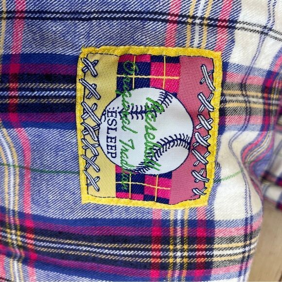 VINTAGE ESLEEP DORM FLANNEL SLEEP SHIRT IN PURPLE PLAID - Picture 4 of 6